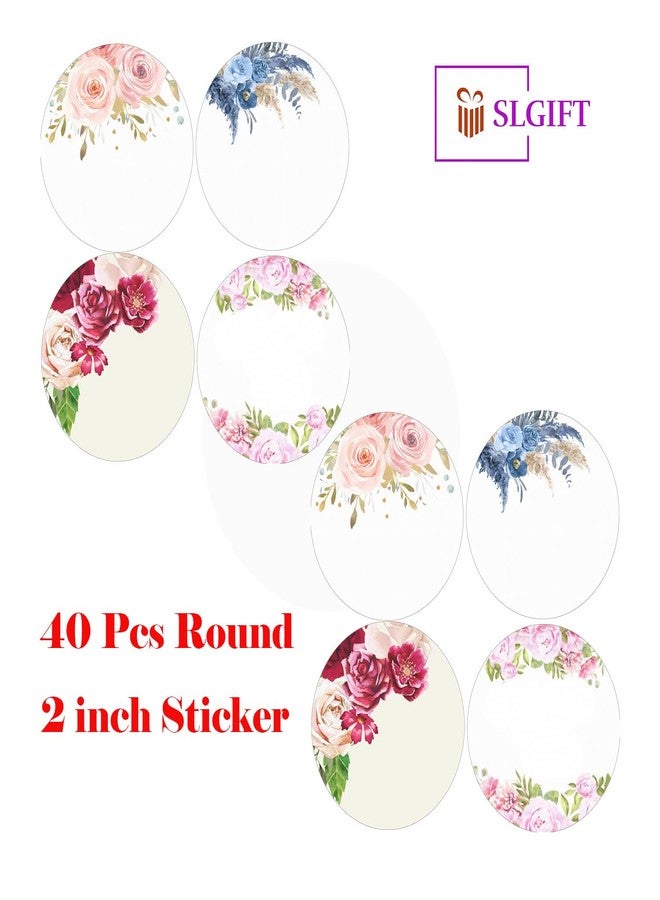 SLGIFT Vinyl Round Floral Theme Sticker, Self-Adhesive Vinyl Stickers, 40 Pieces, 2 x 2 Inches Round Sticker, 4 Unique Designs, R152 - Image 4